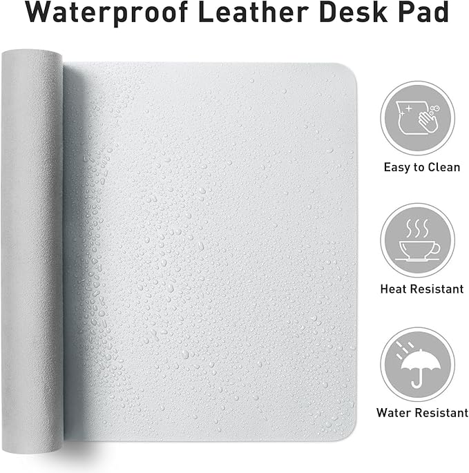 Aothia Leather Desk Pad Protector, Office Mat, Large Mouse Pad, Non-Slip PU Leather Blotter, Laptop Desk Pad, Waterproof Writing Pad for Office and Home (Barely Grey, 31.5" x 15.7") - Image 7