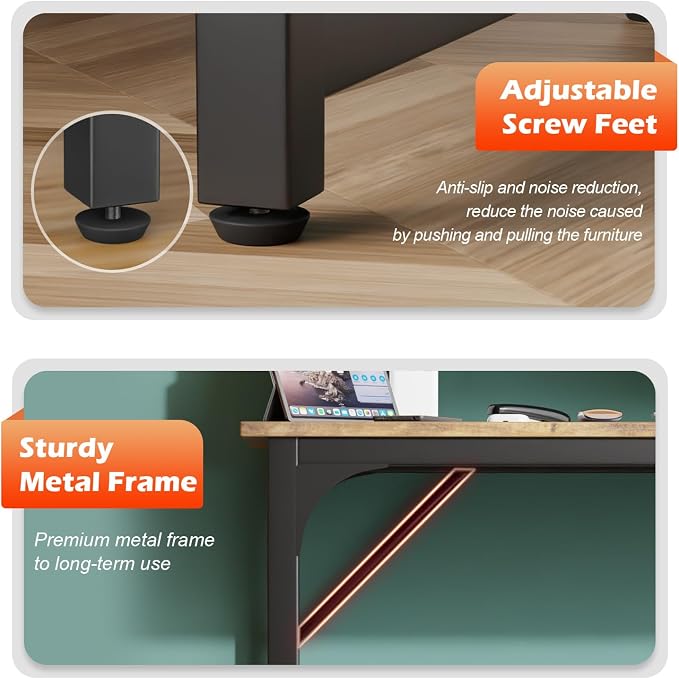 PayLessHere 32/39/47 inch Computer Desk Study Writing Table, Adjustable feet, Modern Furniture for Home Office (1, Vintage, 39 inch) - Image 5