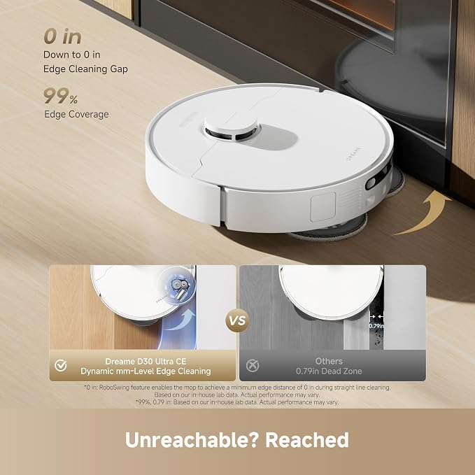 dreame D30 Ultra CE Robot Vacuum and Mop, 25,000Pa Powerful Suction | 0.41in Mop Lifting, Multifunctional Base Station, Auto Dust Emptying & Mop Self-Cleaning, Smart Obstacle Avoidance, White - Image 3