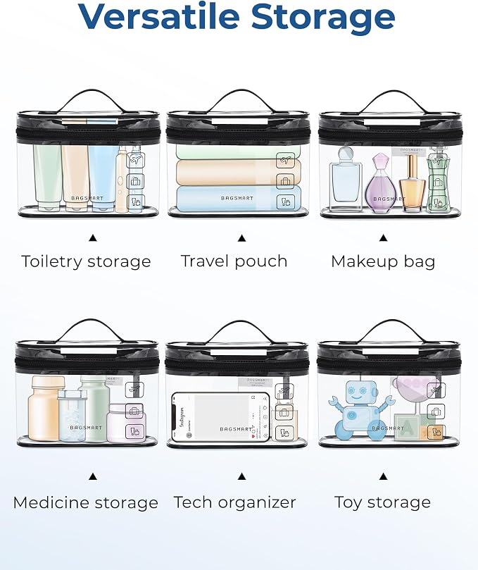 BAGSMART TSA Approved Toiletry Bag, 2 Pack Clear Makeup Cosmetic Bag Organizer, Quart Size Travel Bag for Toiletries, Carry-on Travel Accessories Essentials, Gray-2pcs - Image 5