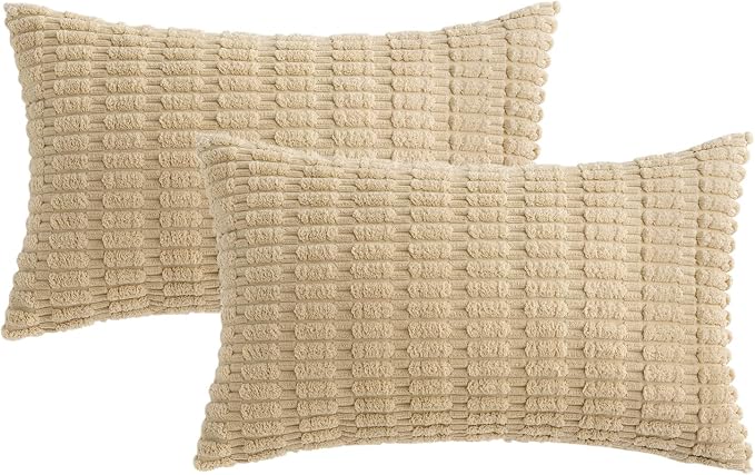 MIULEE Pack of 2 Corduroy Decorative Lumbar Throw Pillow Covers 20x12 Inch Soft Boho Striped Pillow Covers Modern Farmhouse Home Decor for Sofa Living Room Couch Bed Tan - Image 6