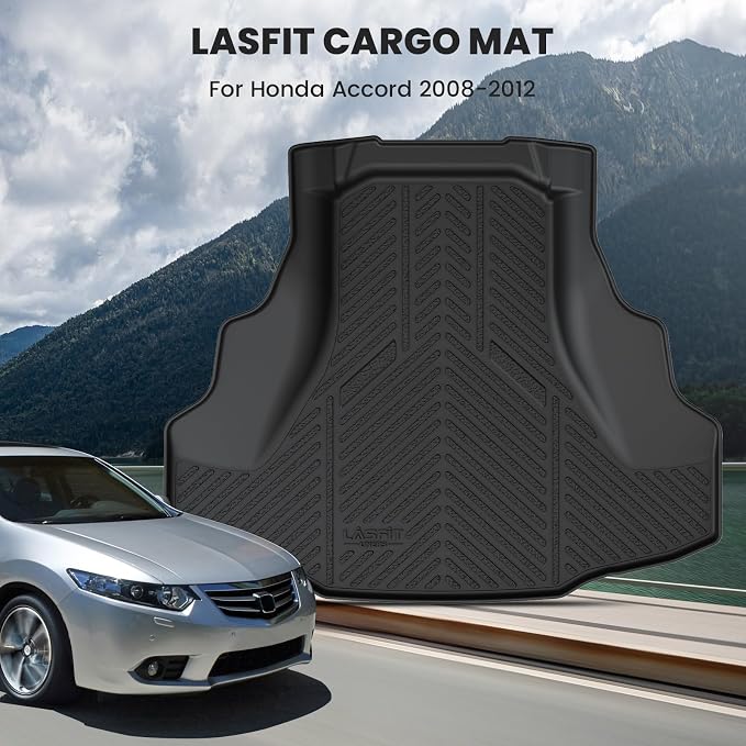 LASFIT Cargo Mat for Honda Accord 2008-2012, All Weather TPE Custom Fit Pet Friendly Easy Clean Trunk Mat Cargo Liner Accessories, Black - Image 2