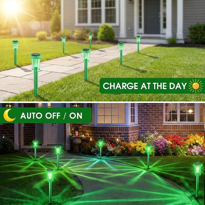 Eyrosa Solar Outdoor Lights, 10 Pack Solar Pathway Lights Outdoor Waterproof, Stainless Steel Stake Lighting for Garden Yard Path Walkway Driveway Patio Lawn Outside Décor,Green - Image 6
