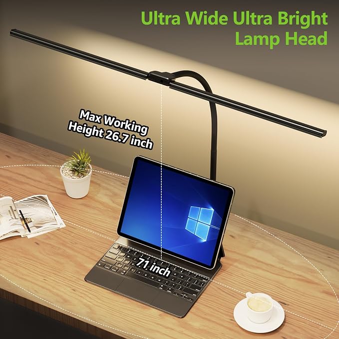 ShineTech LED Desk Lamp for Home Office, 3000K Warm White Double Head Architect Task Lamps with Clamp, Dimmable Adjustable Flexible, Black - Image 4