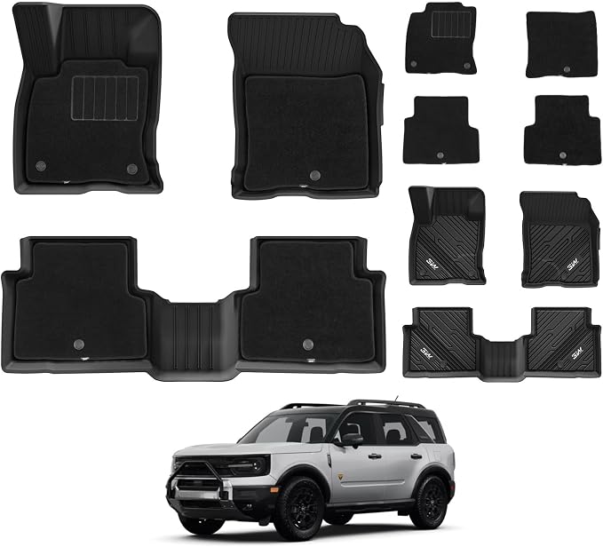 3W Floor Mats & Carpets (1st and 2nd Rows) Fit for Ford Bronco Sport 2021-2025 All Weather TPE Car Accessories Custom Fit Full Set Ford Bronco Sport Car Mats (Not for Bronco & Rubberized Floor) by 3W