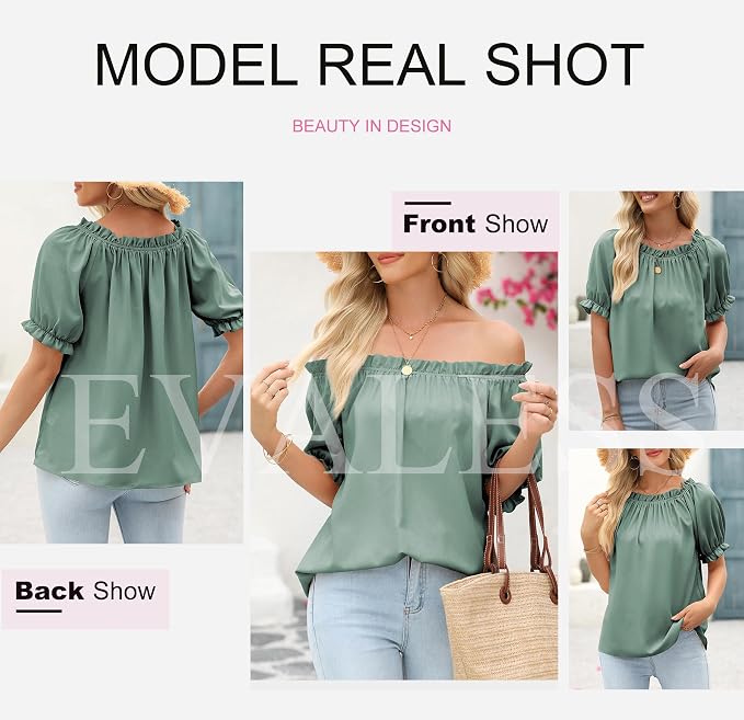EVALESS Womens Tops Off The Shoulder Blouses for Women Dressy Casual Cute Puff Sleeve T Shirts Fashion 2026 - Image 5