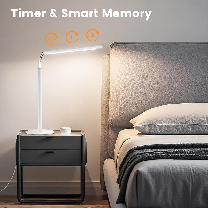 SIBRILLE White LED Desk Lamp, 16" Dimmable Metal Desk Light with Base, 15W 1200LM, Adapter Included, Color & Brightness Adjustable, Modern Tall Table Lamp for Home Office Reading Study Task Laptop - Image 5