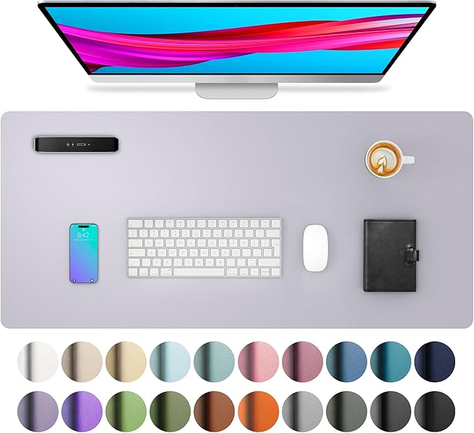 Aothia Large PU Leather Desk Pad Protector – Non-Slip Mouse Pad & Writing Mat for Office/Home, Waterproof, Easy to Clean (31.5" x 15.7", Smoky Lavender) by AothiaSimpleNaturalUnique