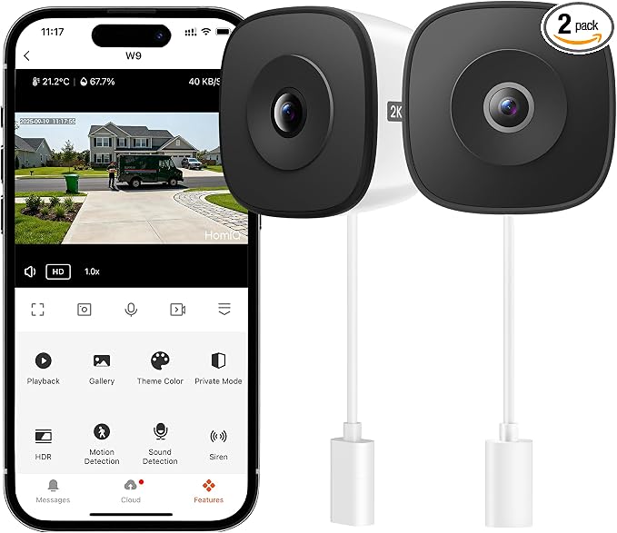 Window Security Camera 2K, Indoor WiFi Cameras 2.4GHz/5GHz, 2 Pack with Colorvue AI Color Night Vision, Person Detection with Auto-Focus, 24/7 Recording Compatible with Alexa & Google Home by HomiQLife