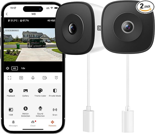 Window Security Camera 2K, Indoor WiFi Cameras 2.4GHz/5GHz, 2 Pack with Colorvue AI Color Night Vision, Person Detection with Auto-Focus, 24/7 Recording Compatible with Alexa & Google Home by HomiQLife
