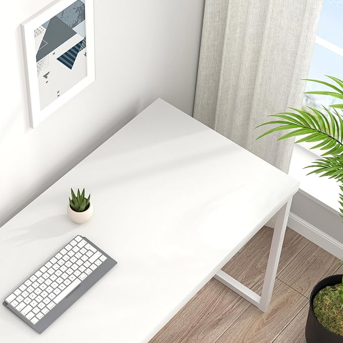 EXCEFUR Home Office Desk, Modern Wood Computer Desk, Wood Study Writing Table, Simple Gaming Executive Desk Workstation for Bedroom Living Room, White, 53 inch - Image 4