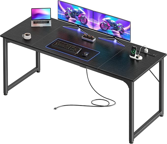 PRAISUN 63 X 24 Inch Computer Desk, Power Outlets, USB-C, Black | Office Desk with 4 AC Outlets, USB & USB-C, Sturdy Metal Frame, Spacious Desktop for Work, Writing, Study & Gaming by PRAISUN