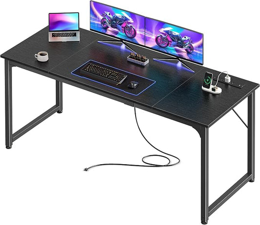 PRAISUN 63 X 24 Inch Computer Desk, Power Outlets, USB-C, Black | Office Desk with 4 AC Outlets, USB & USB-C, Sturdy Metal Frame, Spacious Desktop for Work, Writing, Study & Gaming by PRAISUN