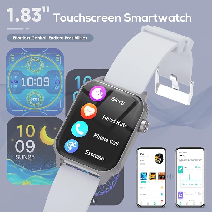 TRAUSI Smart Watch for Men, 120 Sports Modes Smartwatch with 1.83" HD, Heart Rate/Sleep Monitor, Bluetooth Call/Music Control, IP67 Waterproof/Alexa Built-in Fitness Watch for iPhone/Android (Gray) - Image 3