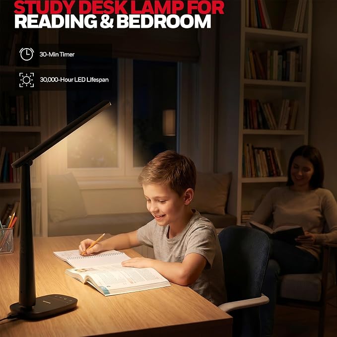 Honeywell LED Desk Lamp for Home Office, Eye-Caring Dimmable Reading Light with 4 Color Modes, Touch Control, USB-A & USB-C Charging Ports, Adjustable Head, Timer for Bedroom & Small Desks - Image 7