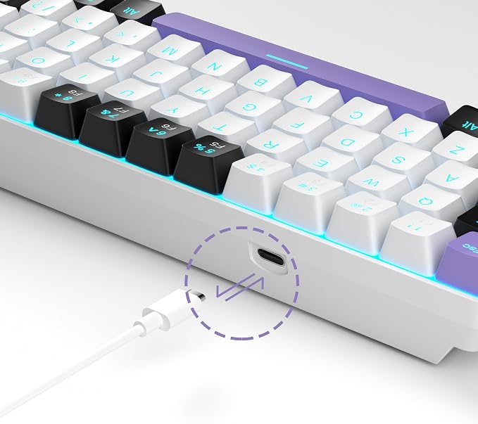 MageGee Portable 60% Mechanical Gaming Keyboard, MK-Box LED Backlit Compact 68 Keys Mini Wired Office Keyboard with Red Switch for Windows Laptop PC Mac - White/Purple - Image 8