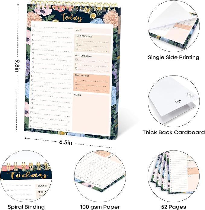 Taja To Do List Notepad, Undated Daily Planner for Work and Goal Setting | Floral Symphony, 52 Sheets, 9.8" x 6.5" , for Office, Home and school, Daily Task Planning, Notes and Everyday Organization - Image 6