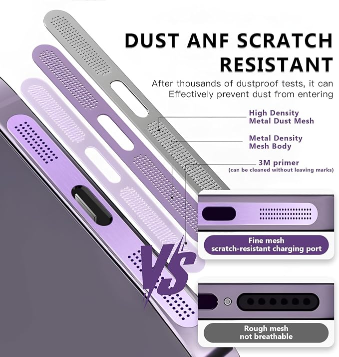 MysticHome for iPhone 17/16 Pro Accessories, 5 Pcs Cell Phone Speaker Anti-Dust Plugs, 1 Pcs USB C Dust Plug, Compatible with Speaker Dust Cover,Purple - Image 4