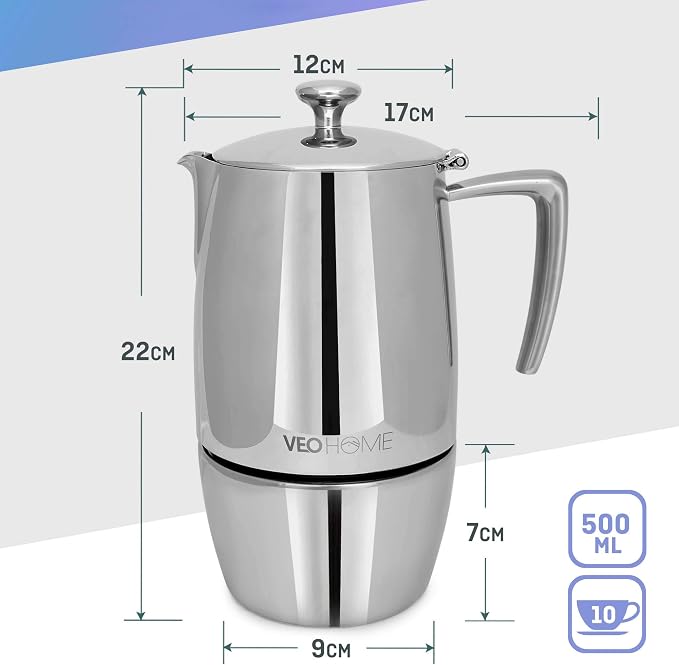 VeoHome Stovetop Espresso Coffee Maker - 10 Cups 500ml Multi-Stove Stainless Steel Induction Moka Pot - Unbreakable and Dishwasher-Safe Italian Style Caffe Machine - Image 7