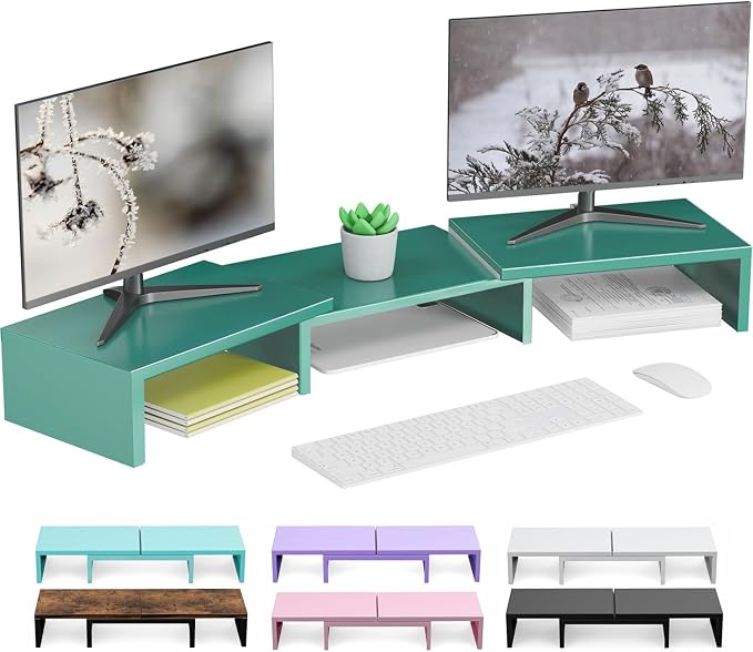 Dual Monitor Stand for Desk, Metal Computer Stand, Desk Shelf Riser,Desktop Organizer for Home and Office Use (Green) by OUTIOE