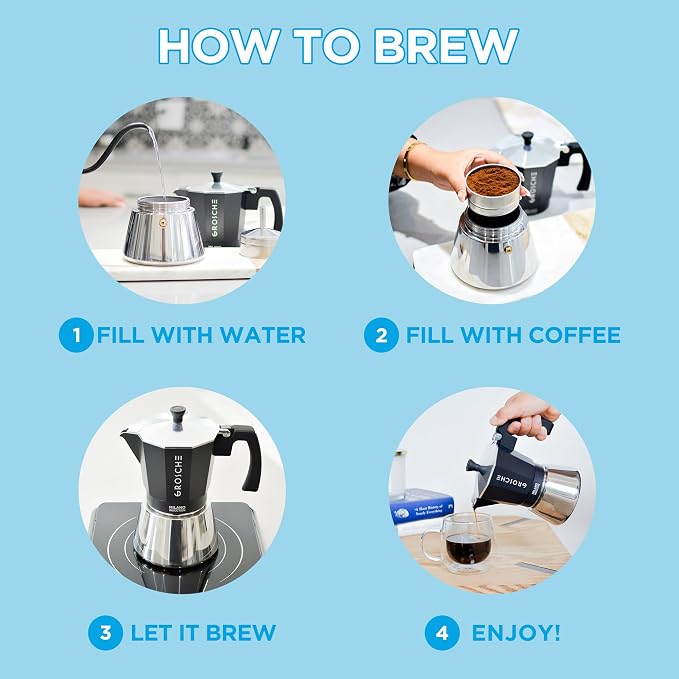 GROSCHE Milano Induction Stovetop Espresso Maker Moka Pot 6 Cup (Black) | Induction Moka Pot For Gas, Electric And Induction Cooktops With Aluminum Upper Chamber, Stainless Steel Base, And Burn Guard - Image 2