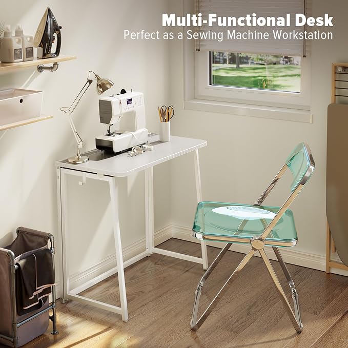 WOHOMO Folding Desk, 31.5" Foldable Computer Table for Small Spaces, White | Easy Assembly and Fold, Sturdy Home office desks for Study Bedroom Dorm Space Saving Writing Work Apartment - Image 6