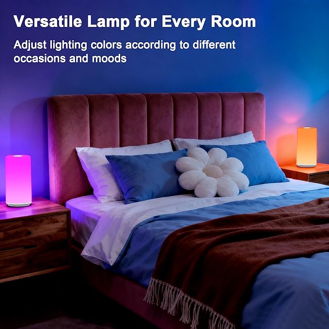 Touch Bedside Table Lamp, [RGB Mode] 3 Way Dimmable Warm White Lights for Bedroom, Multi-Color Smart Nightstand Lamp Desktop LED Lamp for Living Room Home Gifts - Image 5