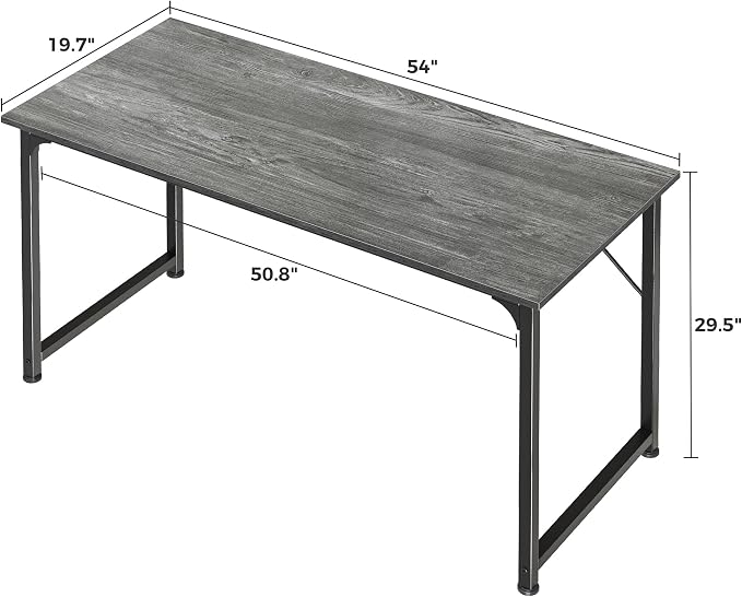 Huuger Computer Desk, 55 Inch Home Office Desk, Gaming Writing Work from Home Study Desk, Large Legroom, Sturdy Metal Frame, Modern Simple, Grey - Image 3
