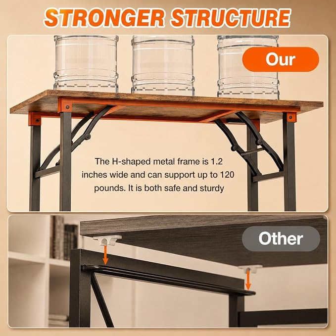 Folding Table Computer Desk - 43.3" No Assembly Folding Desk Design and Foldable Office Desk, Small Desk for Bedroom, Compact Storage Portable Use for Dorm and RV Small Space, Rustic Brown - Image 7
