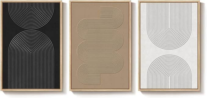 Large 3D Textured Framed Boho Neutral Abstract Wall Art, Set of 3 Modern Paintings Artwork for Walls, Black White Brown Minimalist Geometric Pictures for Living Room, Entryway, Dining Room Wall Decor - Image 9