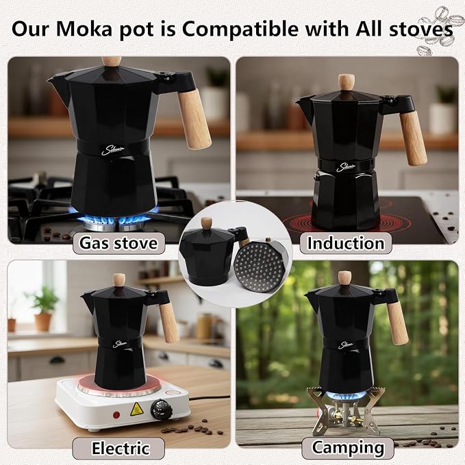 9 Cup Stovetop Espresso Maker Italian Moka Pot, Stove Top Cuban Coffee Maker, Greca Mocha Pot(Premium+, 15 oz/450ml) - Image 2