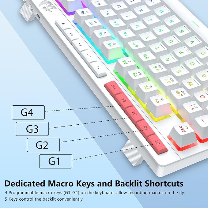 Redragon Wireless Gaming Keyboard, Portable 75% Compact,RGB Backlit, White | Bluetooth/2.4GHz/USB-C Wired, Mini Quiet Macro Membrane Keyboard, Rechargeable 4000mAh Battery, Anti-Ghosting for Win/MAC - Image 7