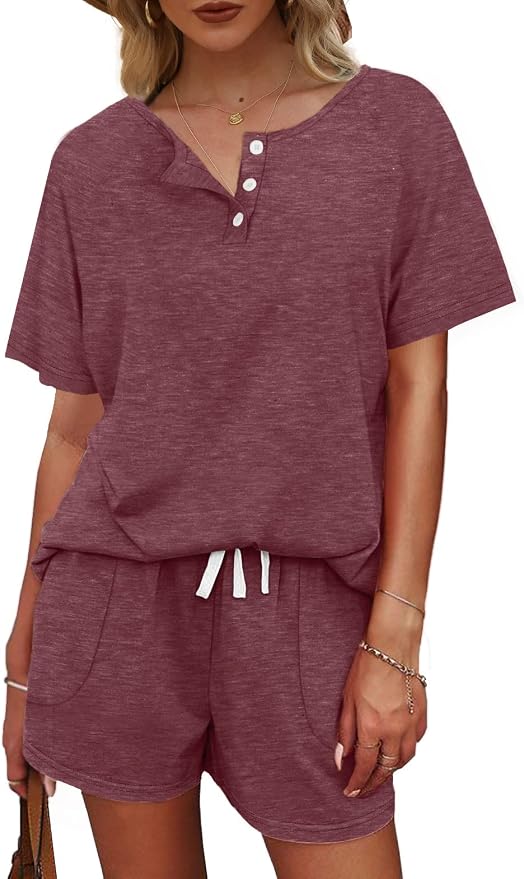 WIHOLL Two Piece Outfits for Women Lounge Sets Button Down Top and Shorts Set Sweatsuits with Pockets - Image 3