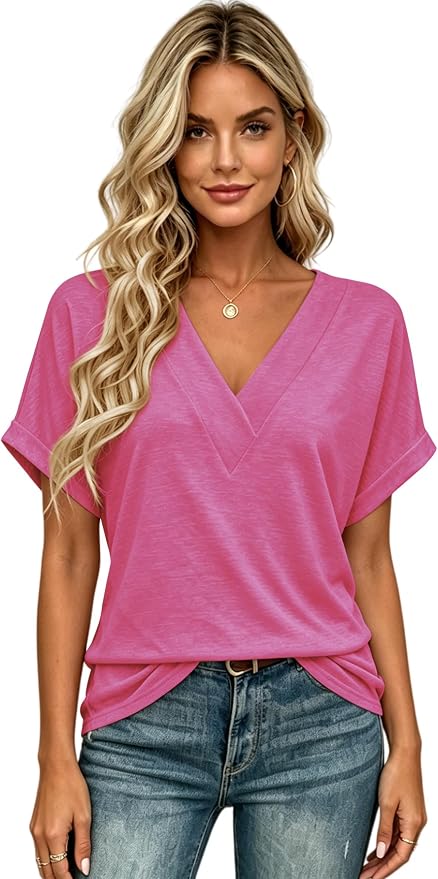 T Shirts Short Sleeve V Neck Tees Womens Tops Beach Vacation Fashion Clothes 2026 Casual Summer Spring Fall Outfits - Image 2
