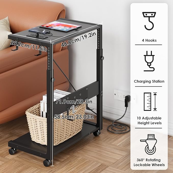JANE EYRE Computer Tower Stand - Adjustable PC Tower Stand CPU Holder Cart with Charging Station for Office Home Classroom,23.03"-28.3" H, black - Image 3