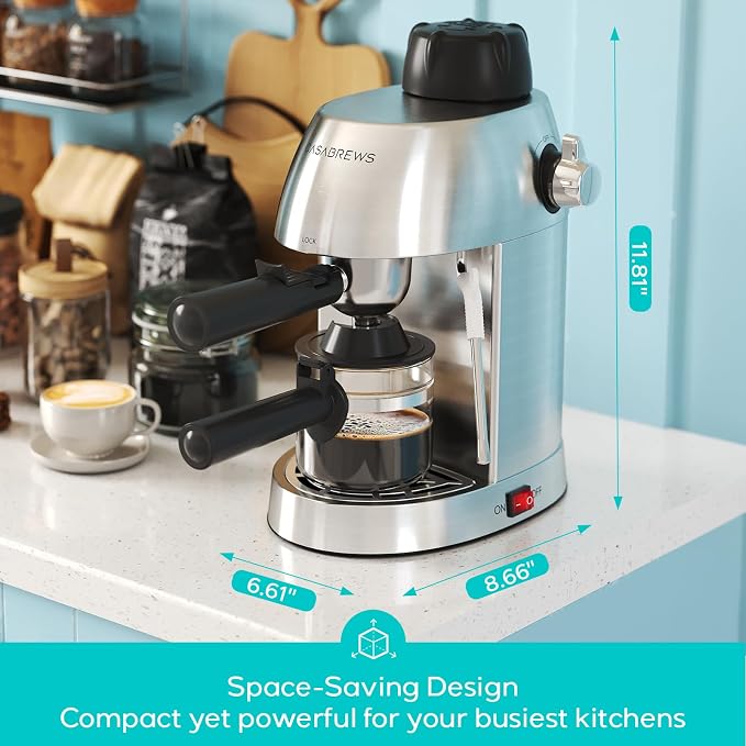 CASABREWS 3.5 Bar 4 Cup Espresso Cappuccino Machine with Milk Frother | Stainless Steel, Milk Frother, Dual Safety Switches, 800W, Compact for Home, Brew Espresso, Latte, Cappuccino, Iced Coffee - Image 5