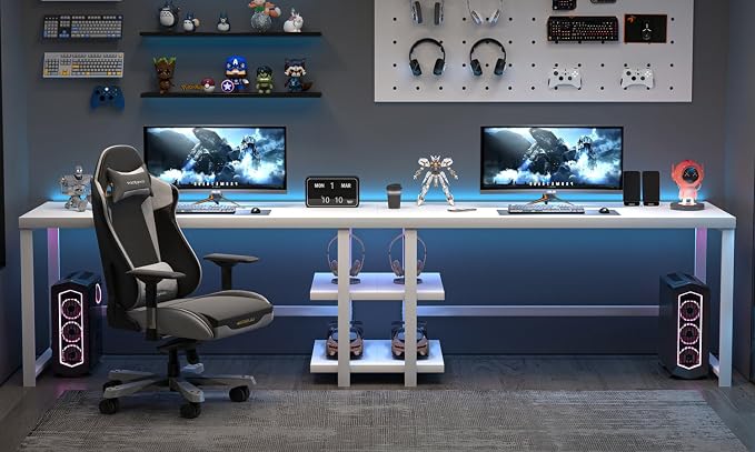 EXCEFUR White Computer Desk, Modern Home Office Desk with Storage Shelf, Wood and Metal Writing Study Table for Living Room Bedroom, 53 Inch - Image 5