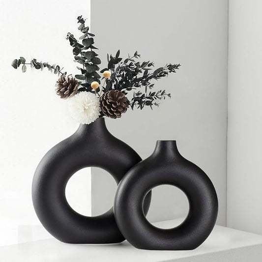 CEMABT Vases for Pampas Grass,Creative Vase Modern Home Decor,Handmade Vase Black Ceramic Dried Flowers Crafts Ornaments for Office Home Deco Decoration by CEMABT