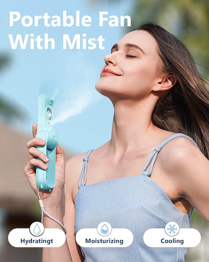 SWEETFULL Misting Fan Portable, Handheld Personal Mister Fans, Small Rechargeable, Mini Spray Water Mist Fans, Kids Women Portable Fan For Travel, Outdoors, Hiking, Camping Home Office (Blue) - Image 2
