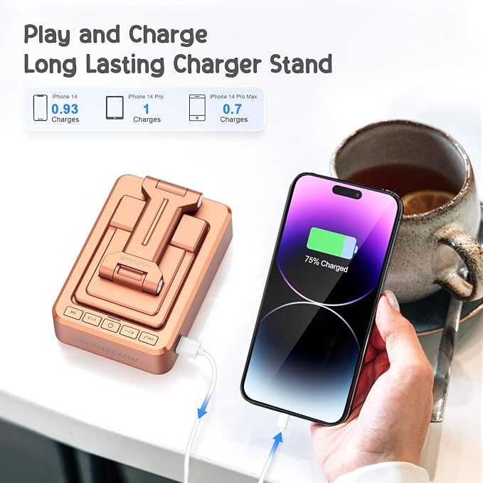 TechGlow Gifts for Men Women Foldable Cellphone Stand with Bluetooth Speaker and Charging Function Birthday Gift Idea for Mom Dad Cool Gadget Tech Gifts-Rose Gold - Image 3