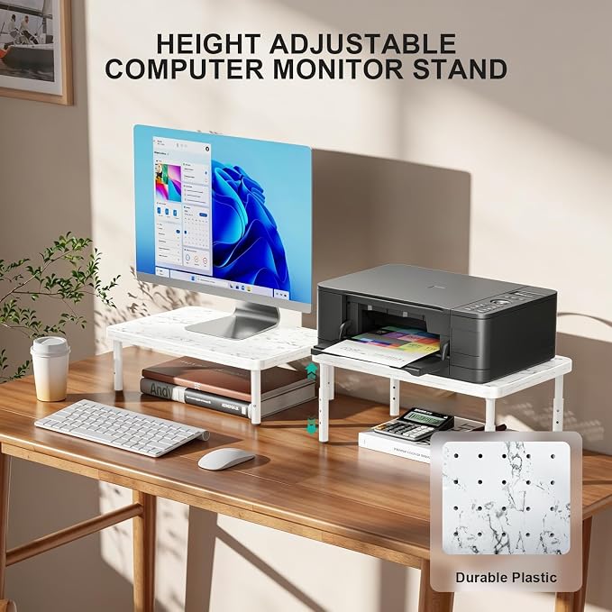 WALI Computer Monitor Stand for Desk, Adjustable Laptop Riser, Desk Monitor Stand Underneath Storage for Office, School Supplies (PTT001-M), 1 Pack, Marble - Image 3