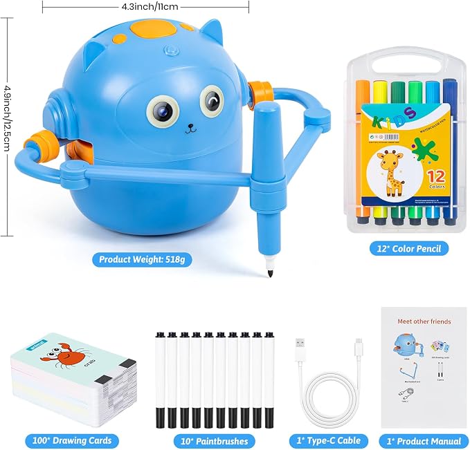TREEFIA Drawing Robot for Kids, Drawing Robot for Kids 6 7 8 9 10 11 12 Year Old, Doodle Bot Toy with 100 Drawing Cards & 16 Color Pens for Girls and Boys - Image 4