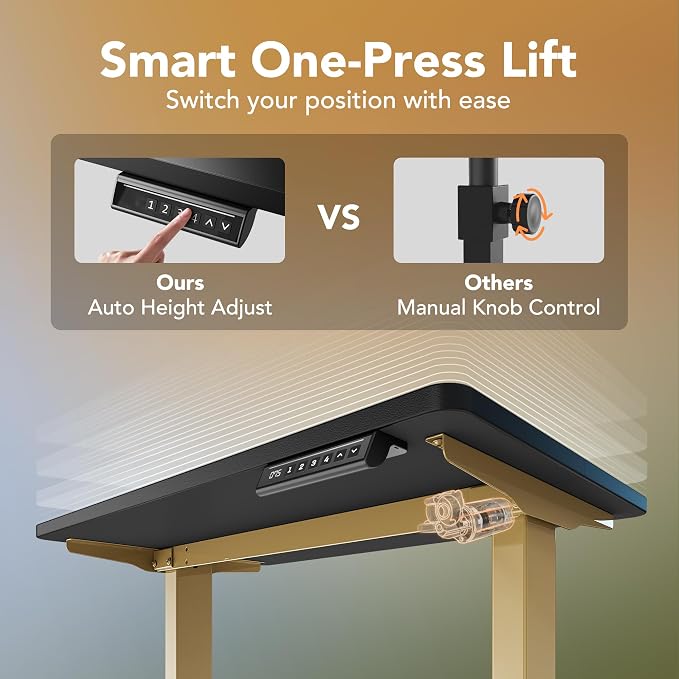 HUANUO 32" Small Electric Standing Desk Adjustable Height, 4 Memory Height Settings, Sit Stand Up Desk for Home Office & Computer Workstation, Black and Gold Frame - Image 5