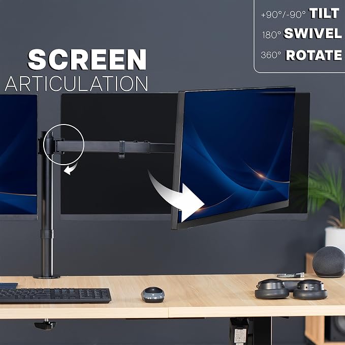 VIVO Premium Dual Ultra Wide LCD LED 27 to 38 inch Monitor Desk Mount, Heavy Duty, Adjustable Telescoping Arms, Flush Wall Setup, Fits 2 Screens, Black, STAND-TS38C - Image 8