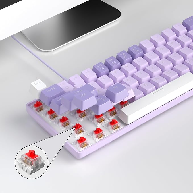 MageGee Portable 60% Mechanical Gaming Keyboard, MK-Box LED White Backlit Compact 68 Keys Mini Wired Office Keyboard with Red Switch for Windows Laptop PC Mac - Violets - Image 6