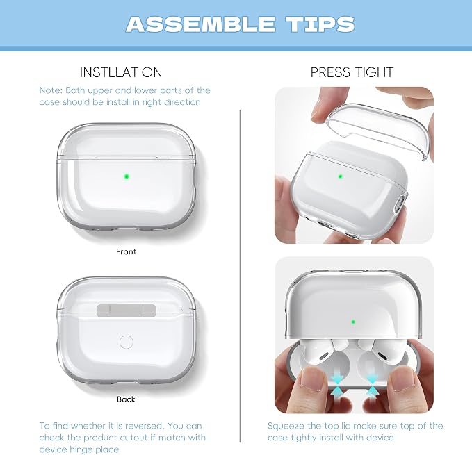 Airpods Pro 2nd/1st Generation Case Cover, Compatible with Airpods Pro Case 2nd Gen USB C Charging Port, Clear Soft Transparent Military Grade Shockproof Case, Clear White - Image 8