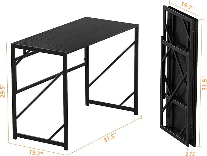 Elephance Folding Desk Writing Computer Desk for Home Office No-Assembly | Study Office Desk,Foldable Table for Small Spaces,31.5 Inch,Black - Image 3