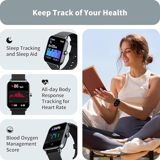 Smart Watches for Men Women, 1.8" Screen Activity Tracker, Heart Rate/Sleep/SpO2 Monitor, Make/Answer Calls, IP68 Waterproof Smartwatch for iPhone & Android, 101+ Sport Modes Fitness Reloj Inteligente - Image 4