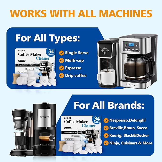 Coffee Machine Cleaner Descaler Tablets 34 Pack, Coffee Maker Cleaner for Keurig, Ninja, Breville, Delonghi, Nespresso, Miele,Espresso Machine Cleaning Tabs,Descaling Solution for Coffee Pot Maker - Image 6