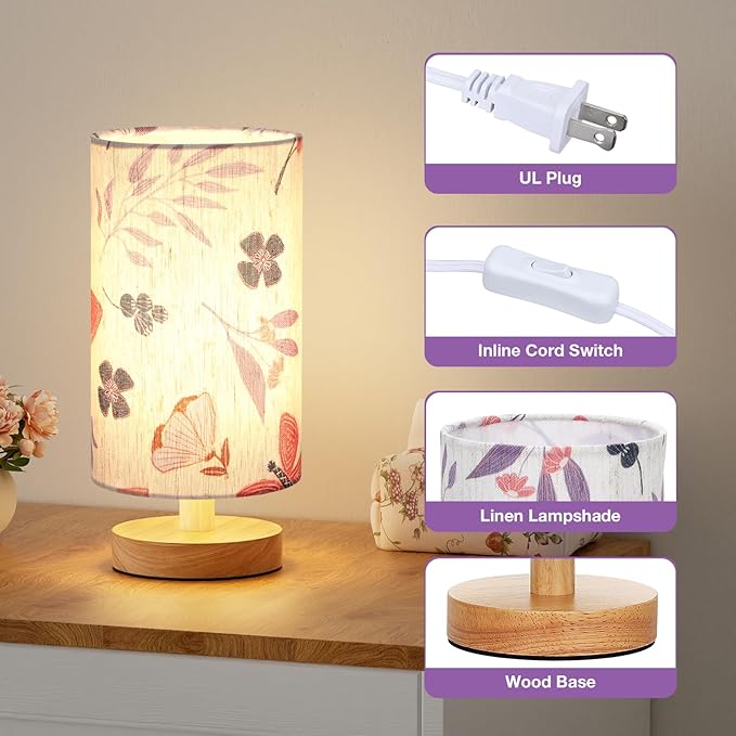 Fenmzee Small Table Lamps (Butterfly Cream Shade, 9" Inline Control) | 3000K LED Blub Included | 680 Lumens | Easy Assembly | Minimalist Design | E26 | for Kitchen | for Kids Room - Image 2